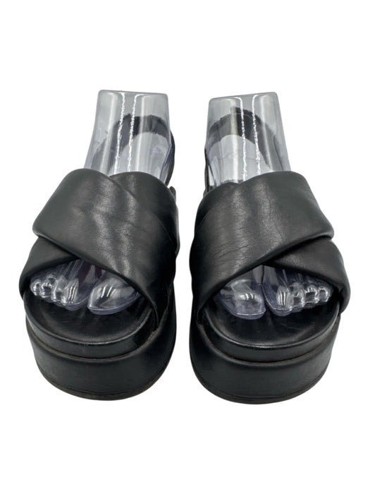 Silent D Shoe Size 36 Black Leather puffy Criss Cross Platform Sandals Black / 36