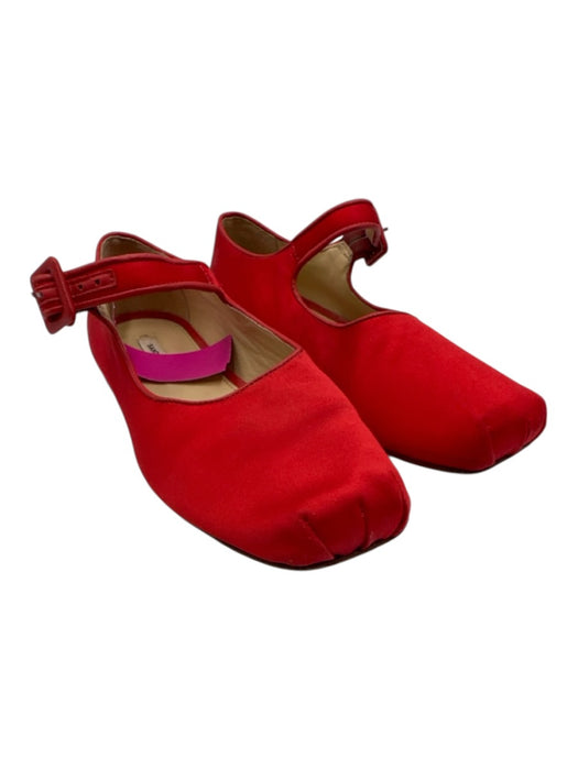 Sandy Liang Shoe Size 37 Red Satin Leather Mary Jane Gathered Square Toe Flats Red / 37