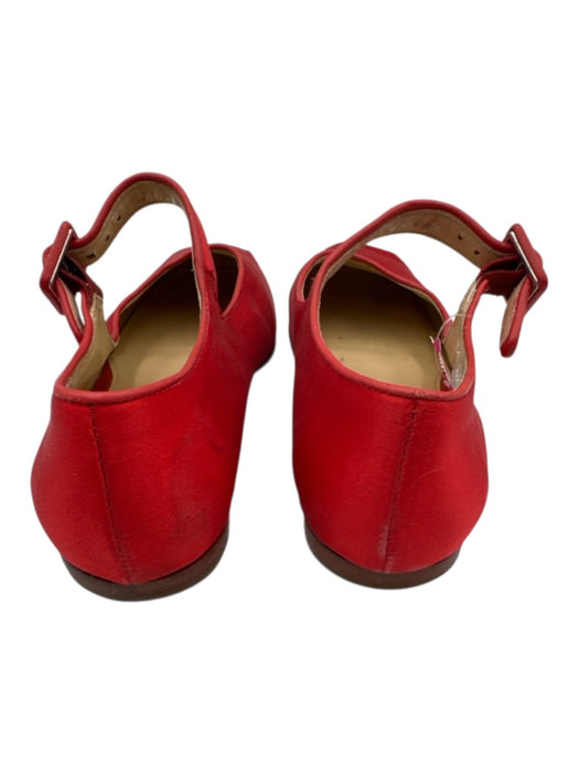 Sandy Liang Shoe Size 37 Red Satin Leather Mary Jane Gathered Square Toe Flats Red / 37