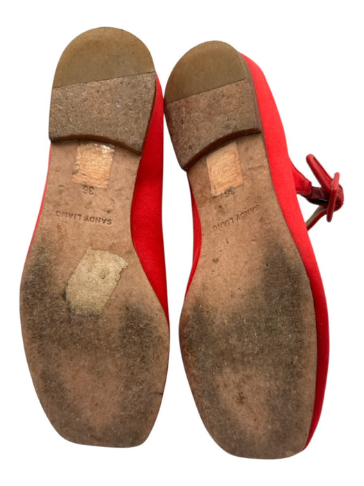 Sandy Liang Shoe Size 37 Red Satin Leather Mary Jane Gathered Square Toe Flats Red / 37