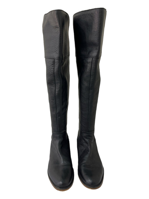 Franco Sarto Shoe Size 8.5 Black Pebbled Leather Back Zip Round Almond Toe Boots Black / 8.5