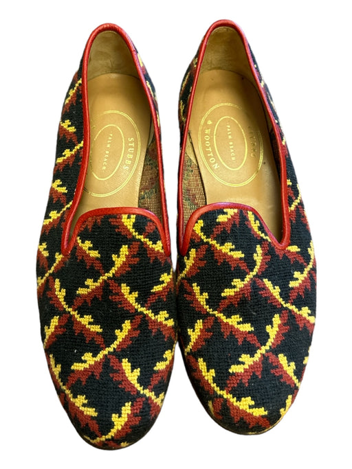 Stubbs & Wooten Shoe Size 8.5 Black, Red, Yellow Leather Accent Abstract Loafers Black, Red, Yellow / 8.5