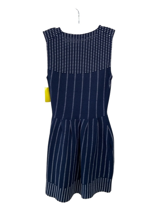 Maje Size 2 Navy & white Viscose Blend Sleeveless Abstract Lines Pleated Dress Navy & white / 2