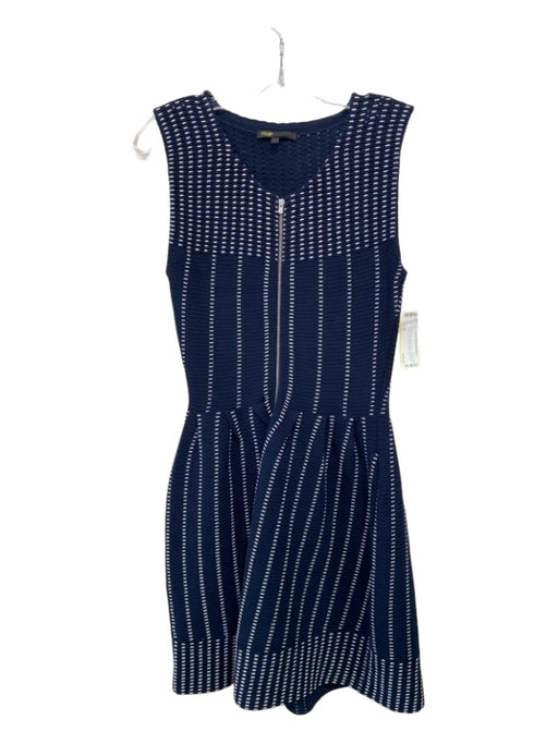 Maje Size 2 Navy & white Viscose Blend Sleeveless Abstract Lines Pleated Dress Navy & white / 2