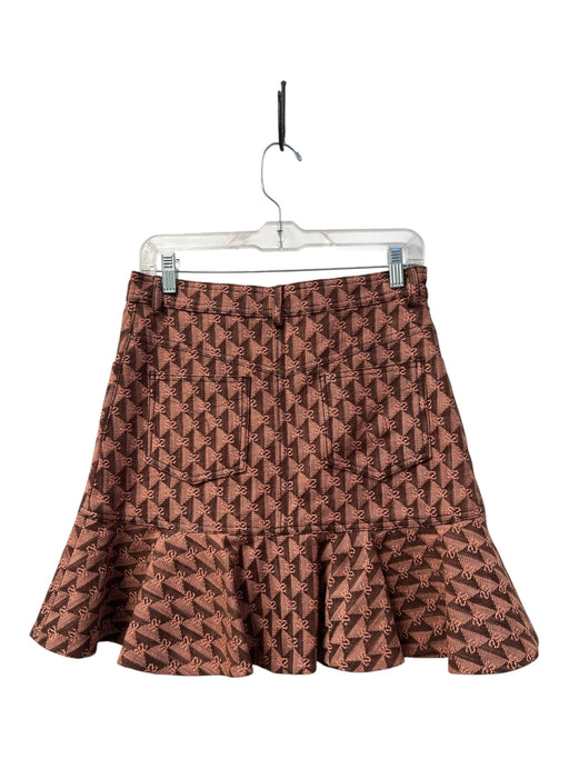 Sandro Size 38 Coral & Brown Cotton Blend zipper front Logo Gold button Dress Coral & Brown / 38