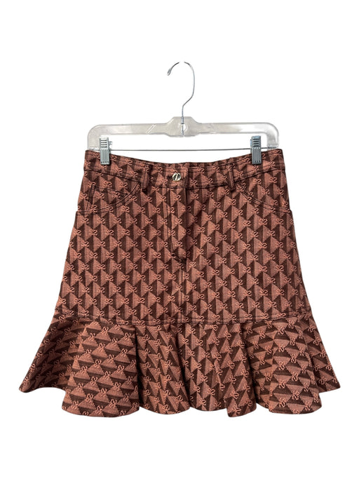 Sandro Size 38 Coral & Brown Cotton Blend zipper front Logo Gold button Dress Coral & Brown / 38