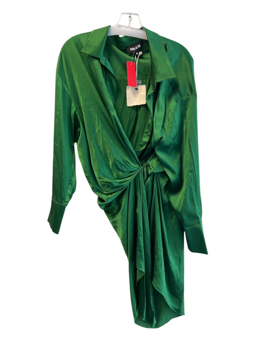SER.O.YA Size M Emerald Green Silk Blend Collar Single Button Long Sleeve Dress Emerald Green / M