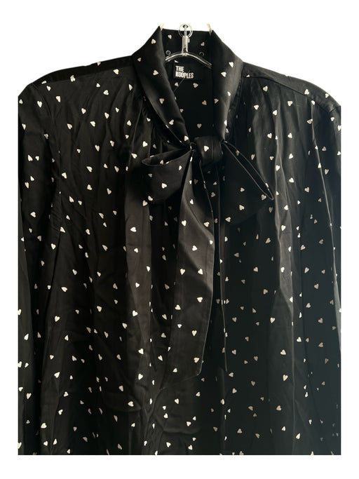 The Kooples Size 3 Black & White Viscose Tie Neck Long Sleeve Asymetric Hem Top Black & White / 3