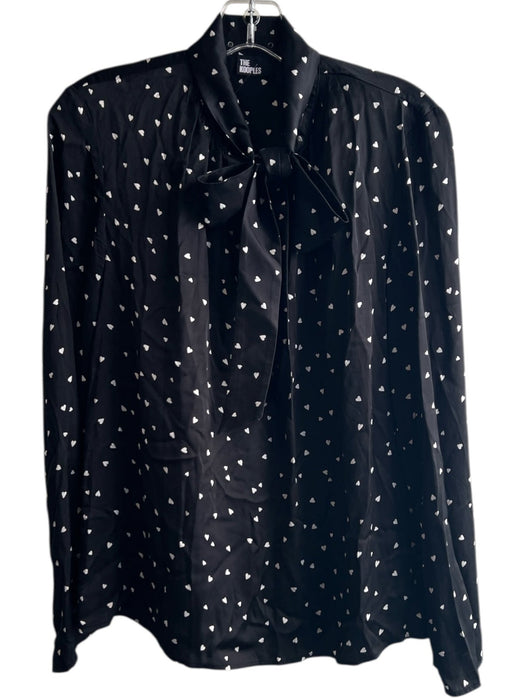 The Kooples Size 3 Black & White Viscose Tie Neck Long Sleeve Asymetric Hem Top Black & White / 3