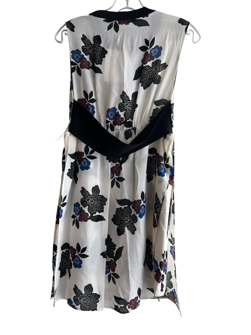 A.L.C. Size 4 White & Black Silk Crew Neck Cap Sleeve Floral Elastic Waist Dress White & Black / 4