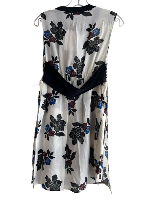 A.L.C. Size 4 White & Black Silk Crew Neck Cap Sleeve Floral Elastic Waist Dress White & Black / 4
