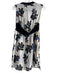 A.L.C. Size 4 White & Black Silk Crew Neck Cap Sleeve Floral Elastic Waist Dress White & Black / 4