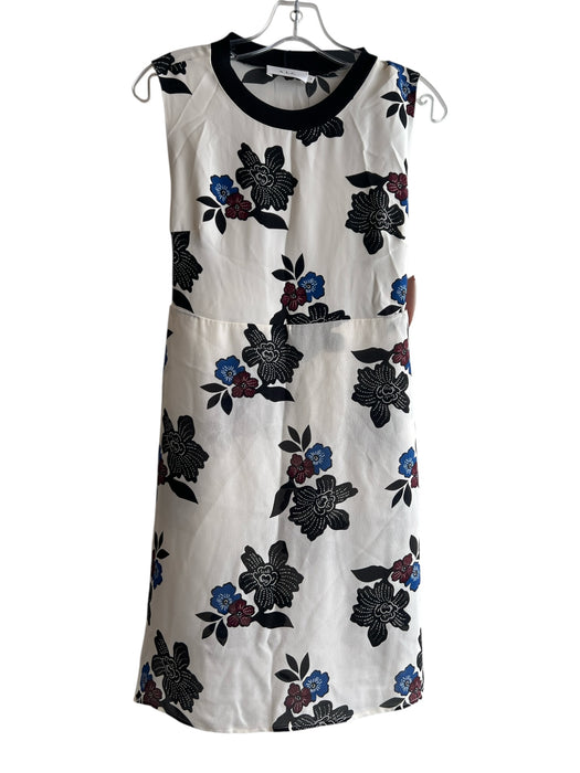 A.L.C. Size 4 White & Black Silk Crew Neck Cap Sleeve Floral Elastic Waist Dress White & Black / 4