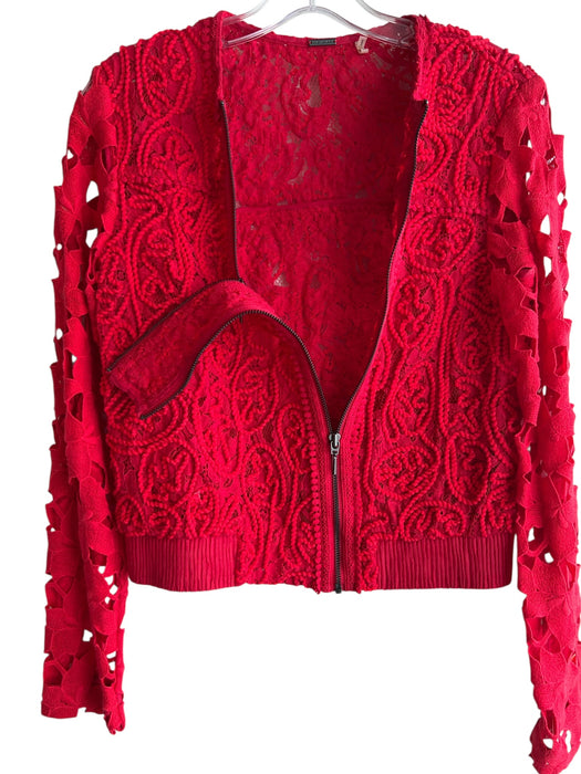 Elie Tahari Size XS Red Polyester Knit Zip Front Cut Out Design Jacket Red / XS