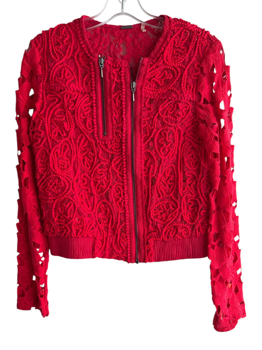 Elie Tahari Size XS Red Polyester Knit Zip Front Cut Out Design Jacket Red / XS