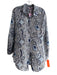 Calypso Size XS Blue Silk Paisley Collared Button Up Long Sleeve Hi Low Top Blue / XS