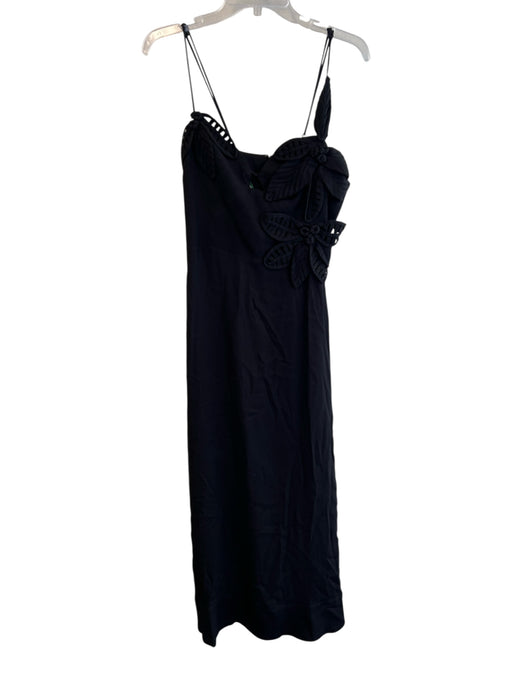 Farm Rio Size Large Black Viscose Sleeveless Flower Back Zip Maxi Dress Black / Large