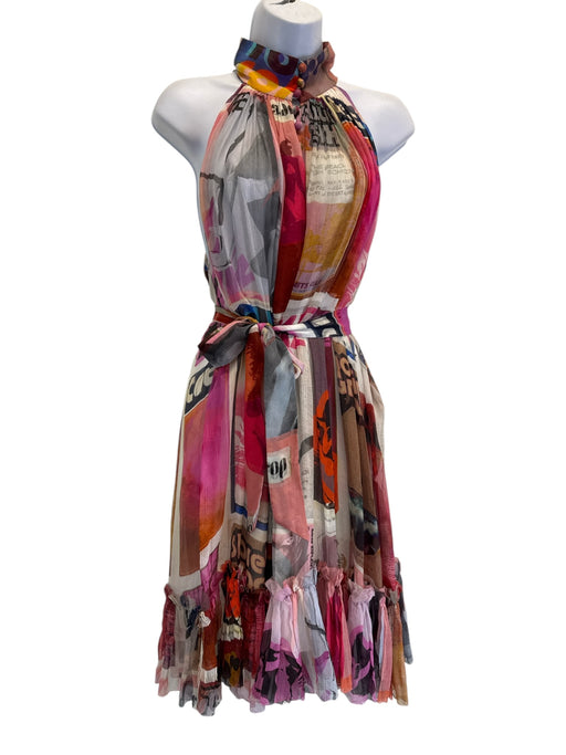 Zimmermann Size 2/M Blue, Green, White Silk Patchwork Print Sleeveless Dress Blue, Green, White / 2/M
