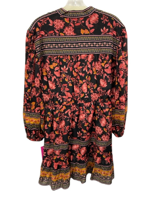 Alice + Olivia Size 8 Black, Red, Yellow Cotton & Silk Floral Above Knee Dress Black, Red, Yellow / 8