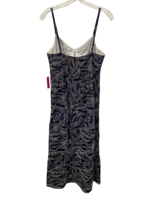 Amy Matto Size 8 Navy Blue & Beige Cotton Embroidered Abstract Thin Straps Dress Navy Blue & Beige / 8