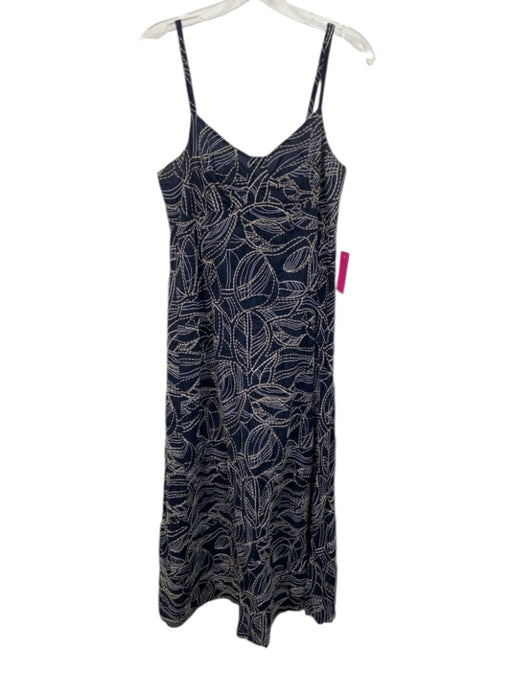 Amy Matto Size 8 Navy Blue & Beige Cotton Embroidered Abstract Thin Straps Dress Navy Blue & Beige / 8
