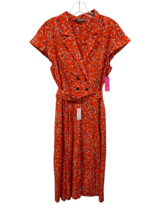 Lela Rose Size 8 Red, Brown, White Cotton Abstract Floral Double Breasted Dress Red, Brown, White / 8