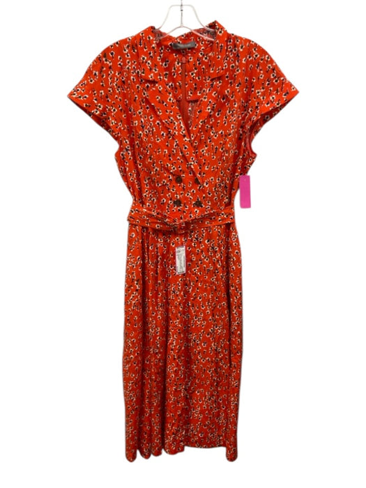 Lela Rose Size 8 Red, Brown, White Cotton Abstract Floral Double Breasted Dress Red, Brown, White / 8