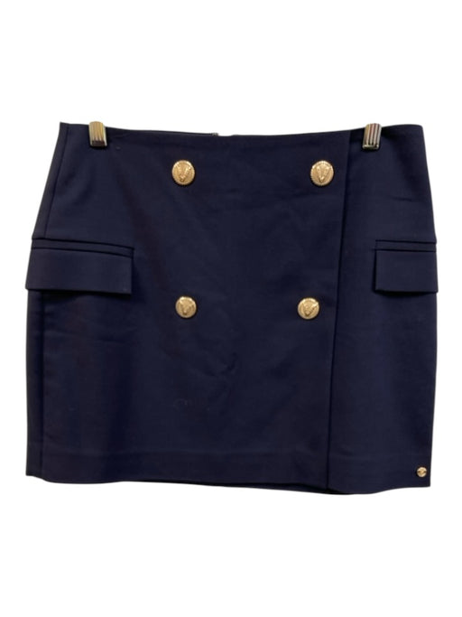 Josh V Size M Navy Blue Polyester Gold Tone Buttons Flap Pockets Back Zip Skirt Navy Blue / M