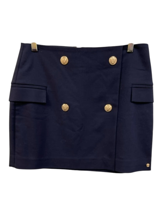 Josh V Size M Navy Blue Polyester Gold Tone Buttons Flap Pockets Back Zip Skirt Navy Blue / M