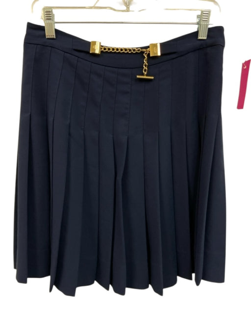 Lauren Ralph Lauren Size 4 Navy Blue Polyester Chain Link Detail Pleated Skirt Navy Blue / 4