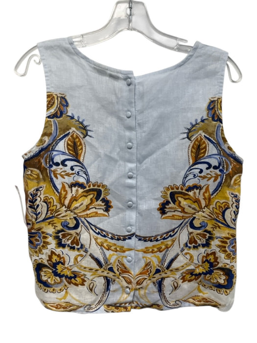 Joie Size S/M Blue, Yellow, Brown Linen High Rise Belted Sleeveless Short Set Blue, Yellow, Brown / S/M