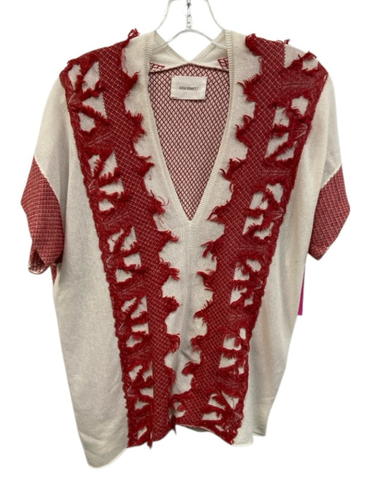 sita murt Size 38 Beige & Red Cotton Blend Knit Jacquard Fringe short sleeve Top Beige & Red / 38