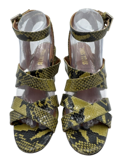 Paris Texas Shoe Size 39 Green & Black Leather Snake Ankle Buckle Sandals Green & Black / 39