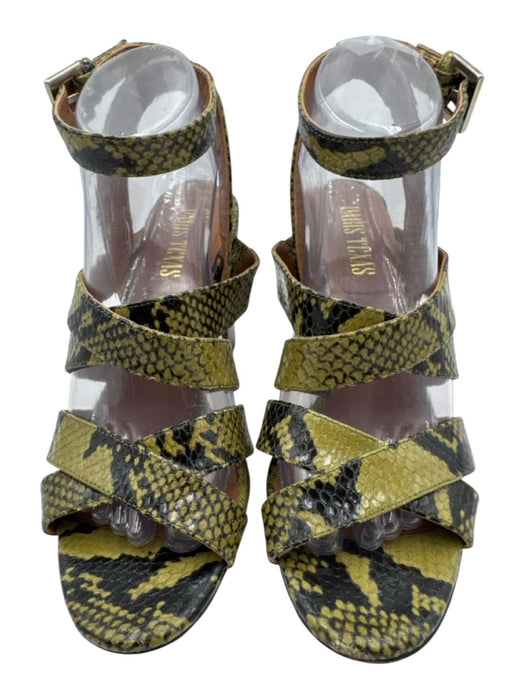 Paris Texas Shoe Size 39 Green & Black Leather Snake Ankle Buckle Sandals Green & Black / 39