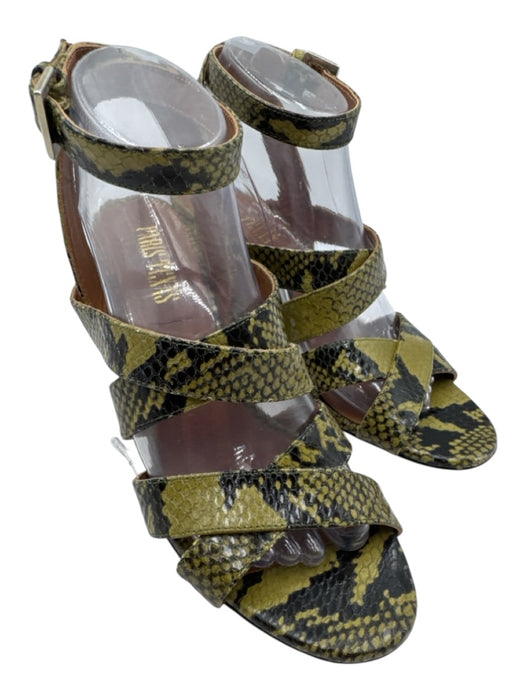 Paris Texas Shoe Size 39 Green & Black Leather Snake Ankle Buckle Sandals Green & Black / 39