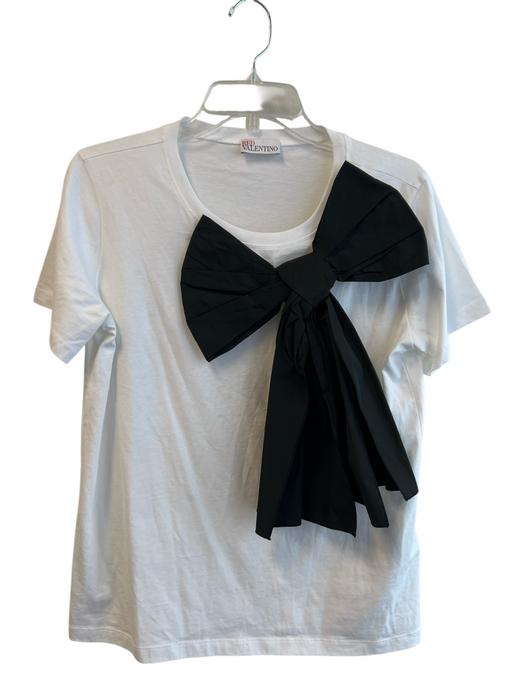 Red Valentino Size Medium White & Black Cotton Short Sleeve Bow Accents Top White & Black / Medium