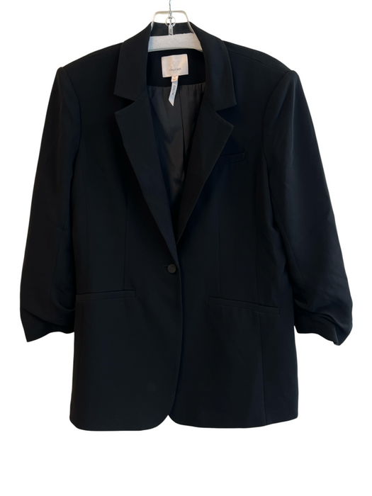Cinq a Sept Size 8 Black Triacetate Blend 1 Button Ruched Sleeve Blazer Black / 8
