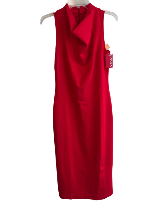 Spanx Size Small Red Viscose Blend T Neck Sleeveless Back Zip Body Con Dress Red / Small