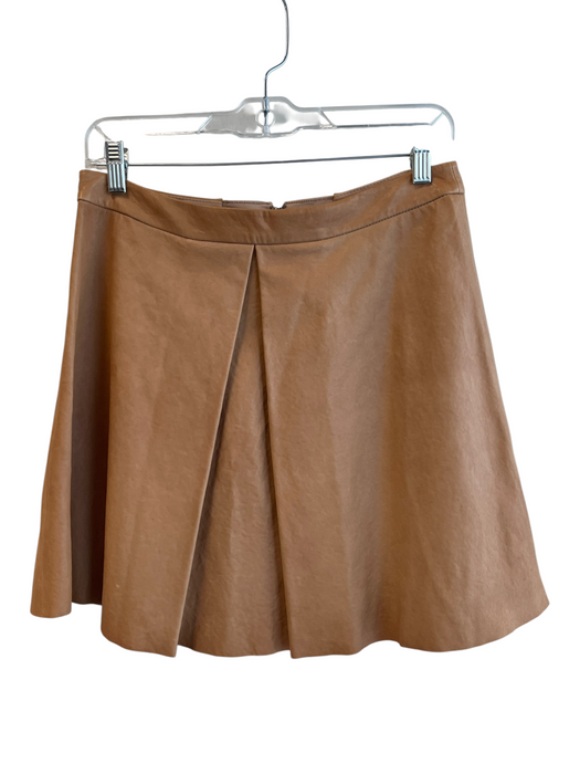 Alice & Olivia Size 8 Tan Lamb leather Lined Back Zip Front Pleat Mini Skirt Tan / 8