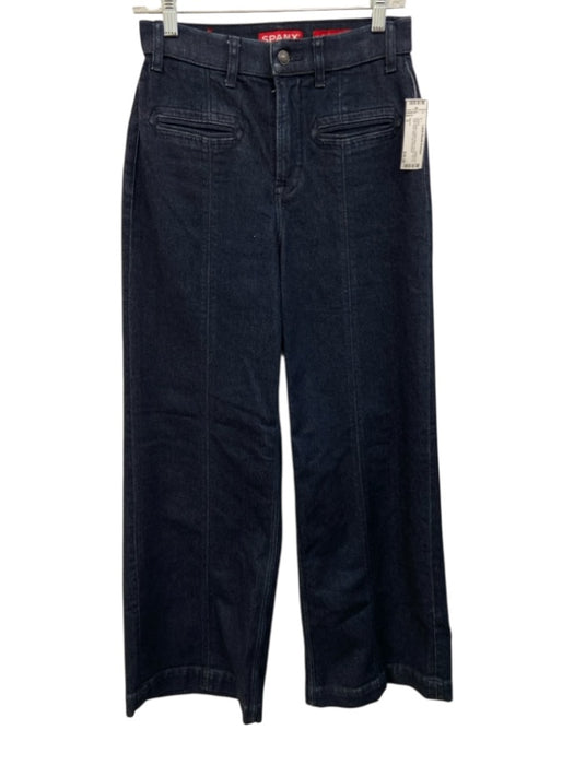 Spanx Size S Dark Wash Cotton Blend Denim Zip Fly High Rise Wide Leg Jeans Dark Wash / S