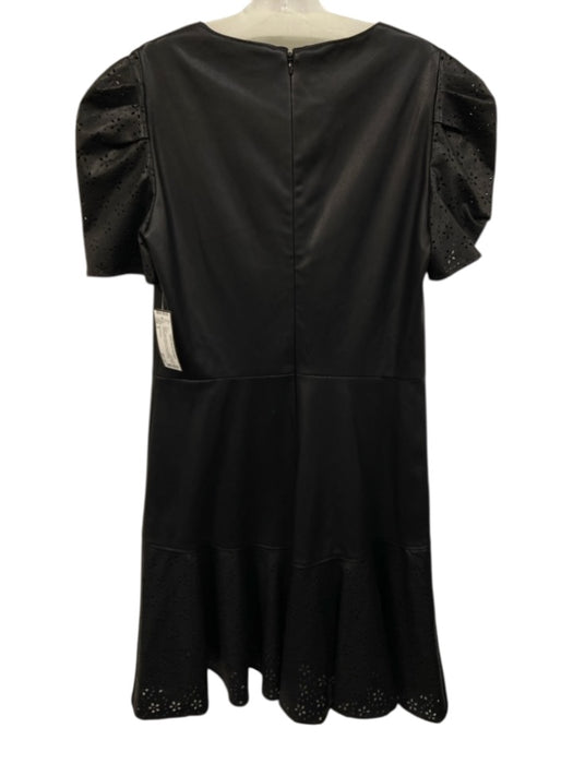 Shoshanna Size 8 Black Polyurethane Faux Leather Short Puff Sleeve Dress Black / 8