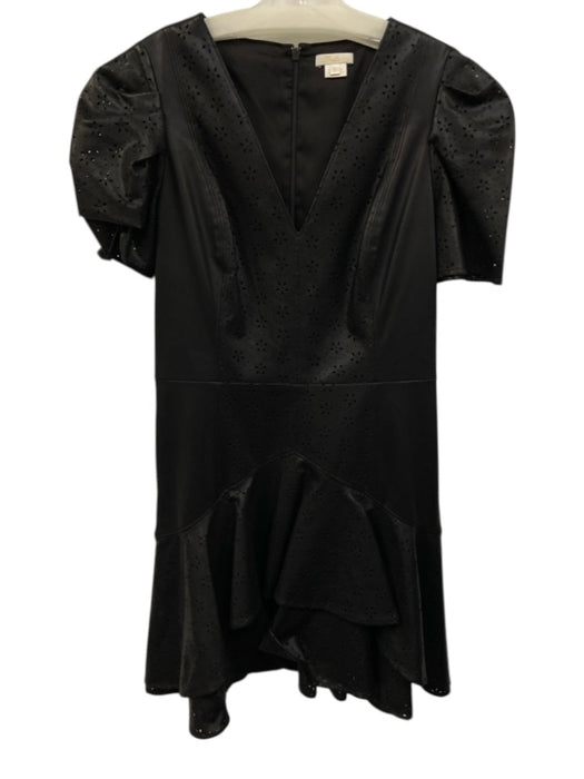 Shoshanna Size 8 Black Polyurethane Faux Leather Short Puff Sleeve Dress Black / 8