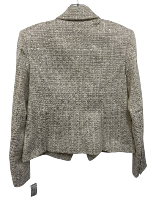 L'agence Size 6 Cream & Gold Polyester & Metallic Double Breast Tweed Jacket Cream & Gold / 6