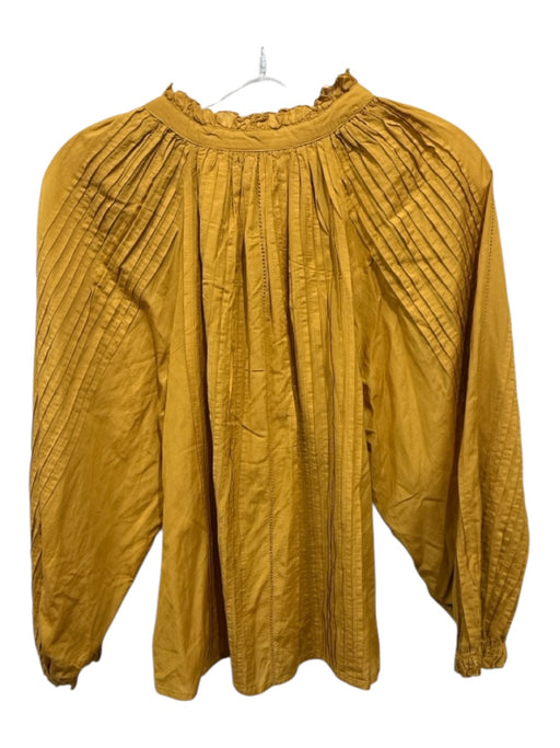The Great Size 1/S Mustard Yellow Cotton Pintuck Details Split V neckline Top Mustard Yellow / 1/S