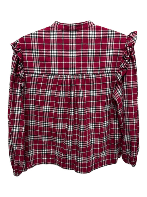 Something Navy Size S Red & White Print Cotton Flannel Plaid Ruffle Accent Top Red & White Print / S