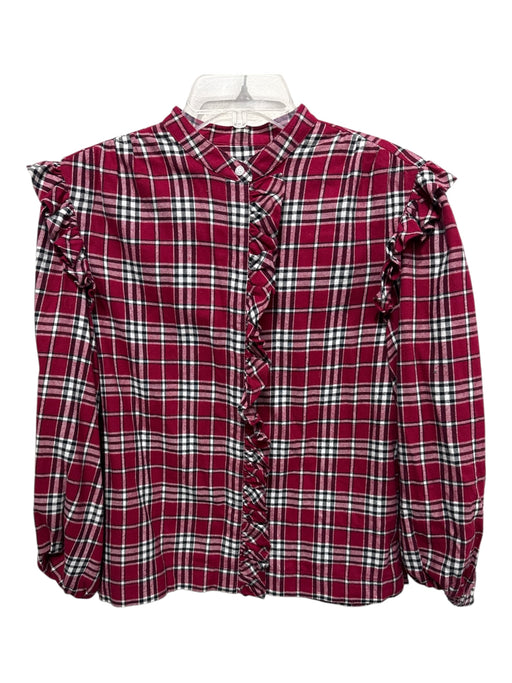 Something Navy Size S Red & White Print Cotton Flannel Plaid Ruffle Accent Top Red & White Print / S