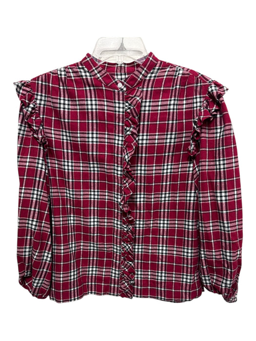 Something Navy Size S Red & White Print Cotton Flannel Plaid Ruffle Accent Top Red & White Print / S