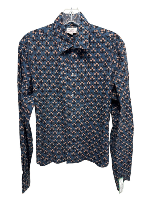 Anokhi pour Simrane Size S Navy Blue Print Cotton Floral Blocked Print Top Navy Blue Print / S