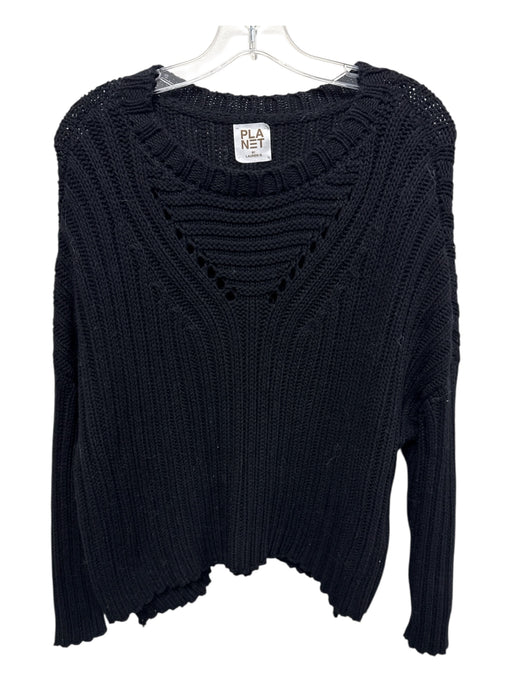 Planet by Lauren G Size One Size Black Cotton Crew Neck Chunky Knit Sweater Black / One Size