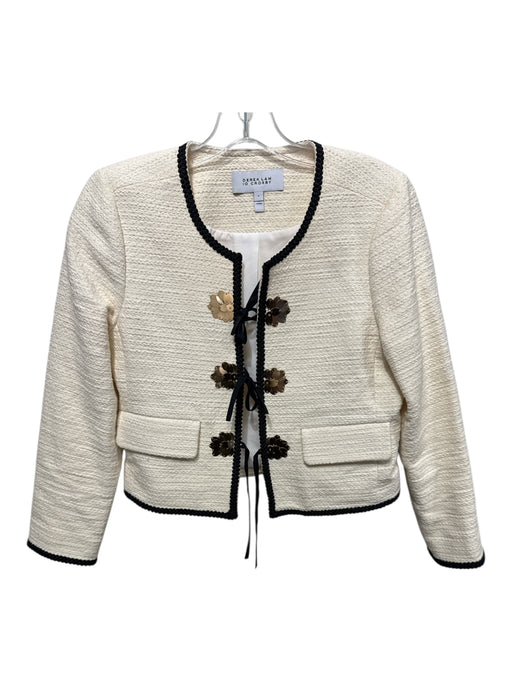 Derek Lam 10 Crosby Size 4 Cream, Black, Gold Cotton Blend Contrast Trim Jacket Cream, Black, Gold / 4